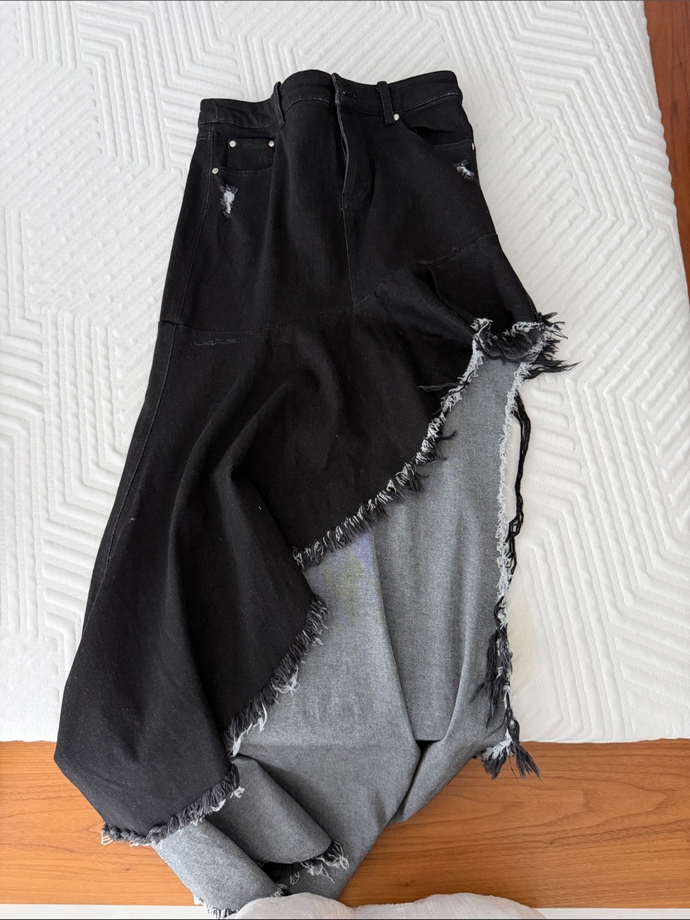 High-Low Black Frayed Edge Skirt
